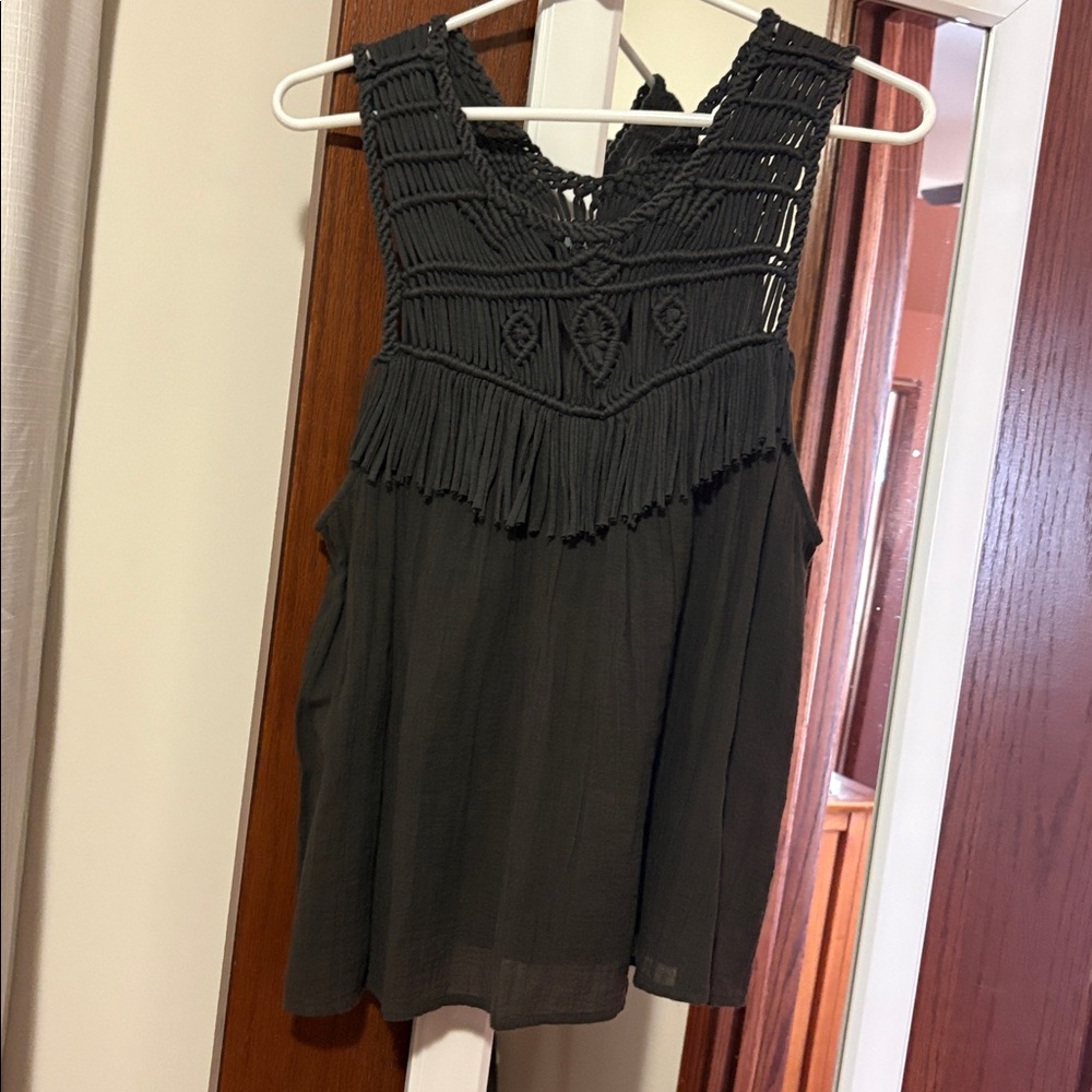 Aerie Black Crochet Tank Top - Picture 2 of 3